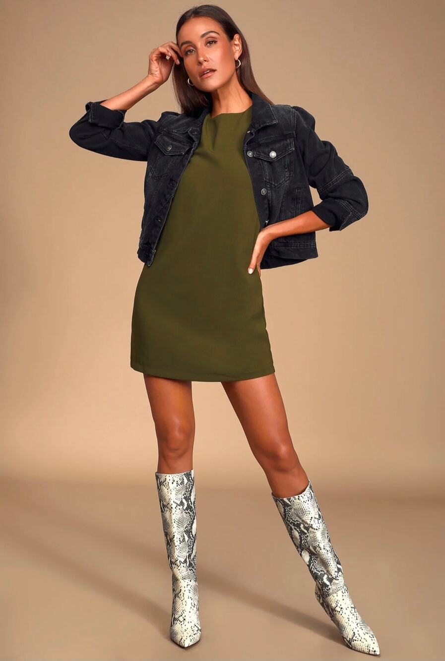 NWT Lulus Shift and Shout Olive Green Shirt Shift Mini Dress Small